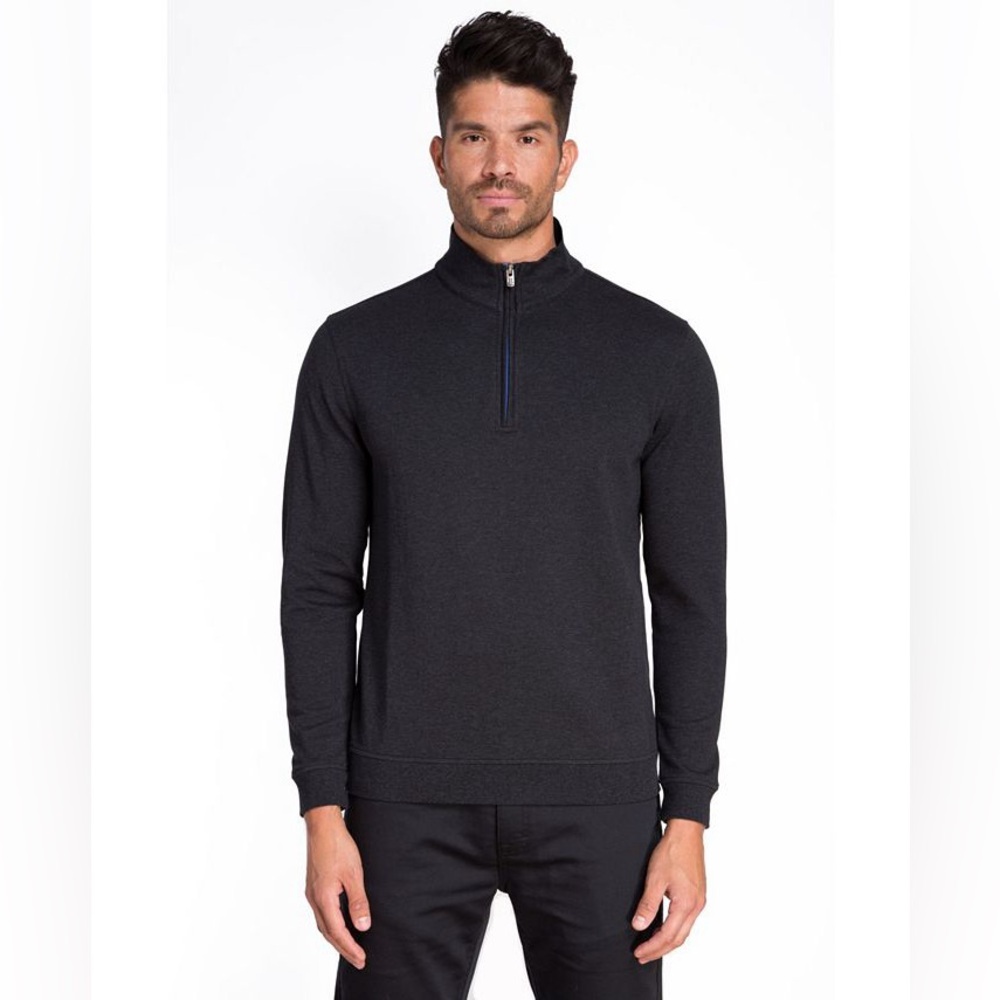 JARED LANG 1/4 Zip Knit Pullover Sweater black with blue zipper detail men’s XXL